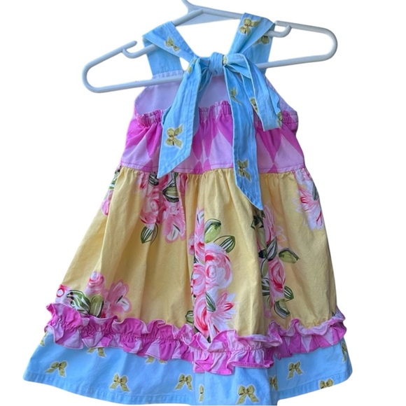 Girls boutique yellow/pink/blue floral sleeveless Dress with ruffles 18m - Picture 8 of 12
